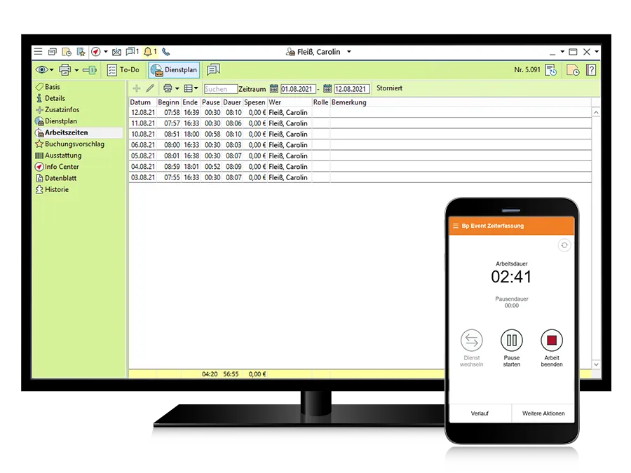 Erfassung der Arbeitszeiten, auch von unterwegs